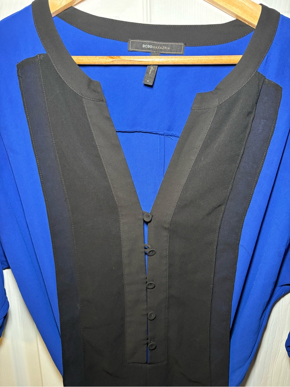 BCBGMaxAzria Royal Blue Dress with Black Front Panel - Picture 2 of 5